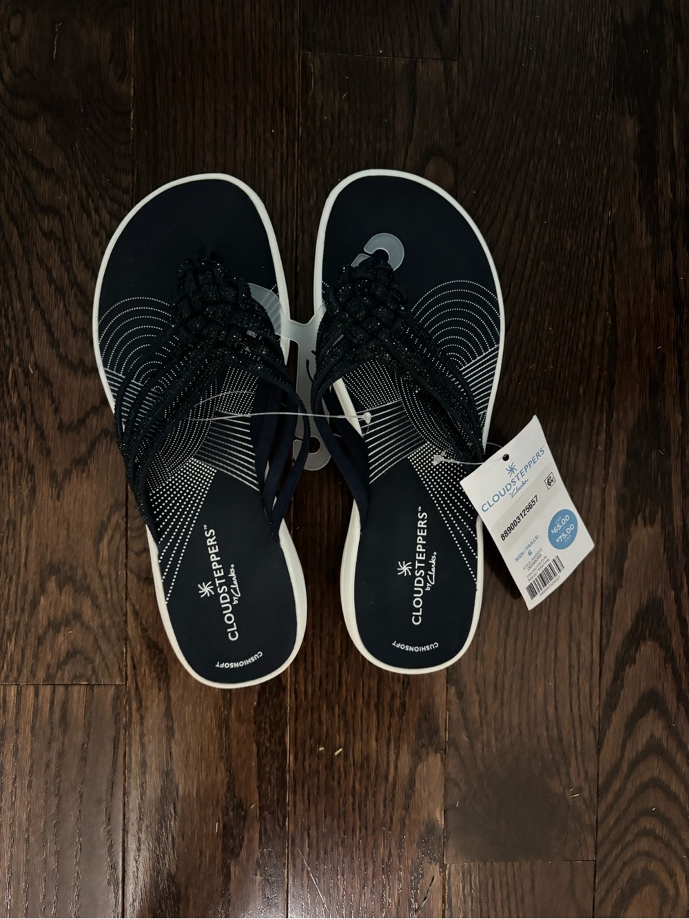 Clarks Cloudsteppers Navy and White Braided Thong Sandals